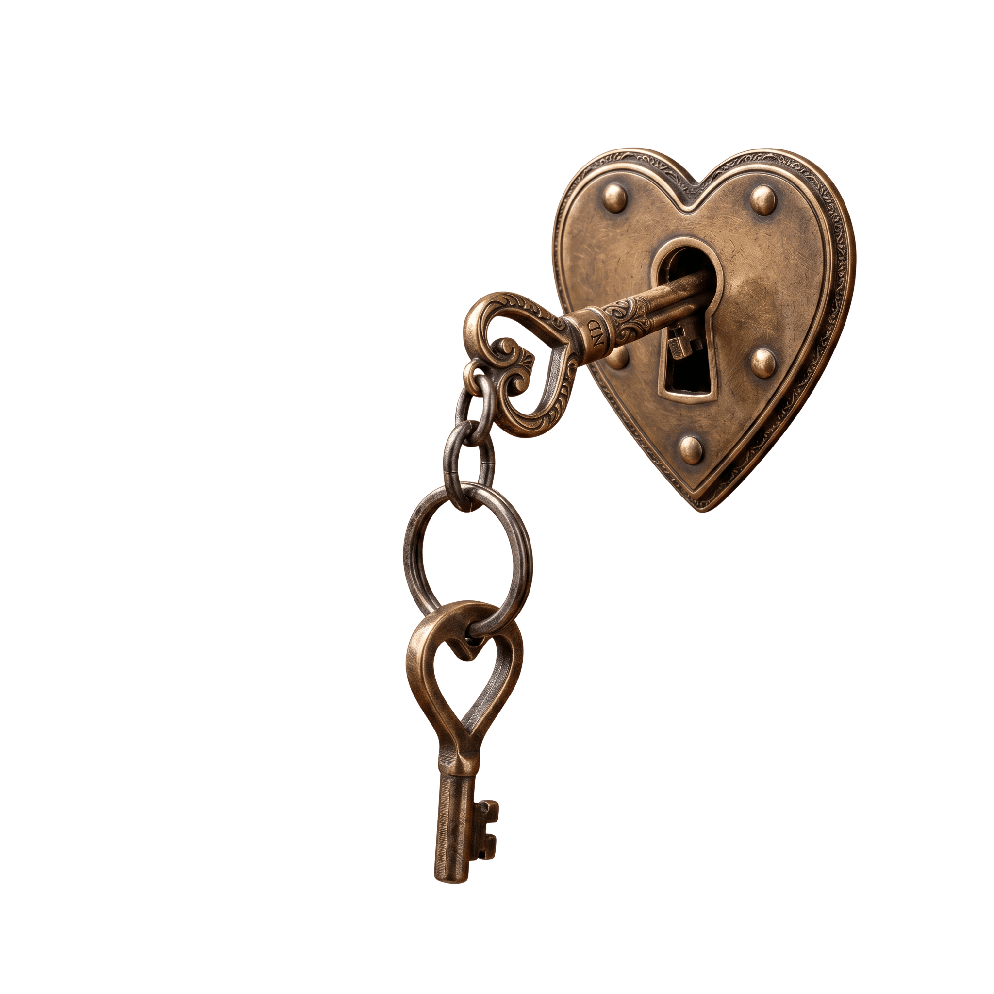 Heart-shaped keyhole with a key hanging from it